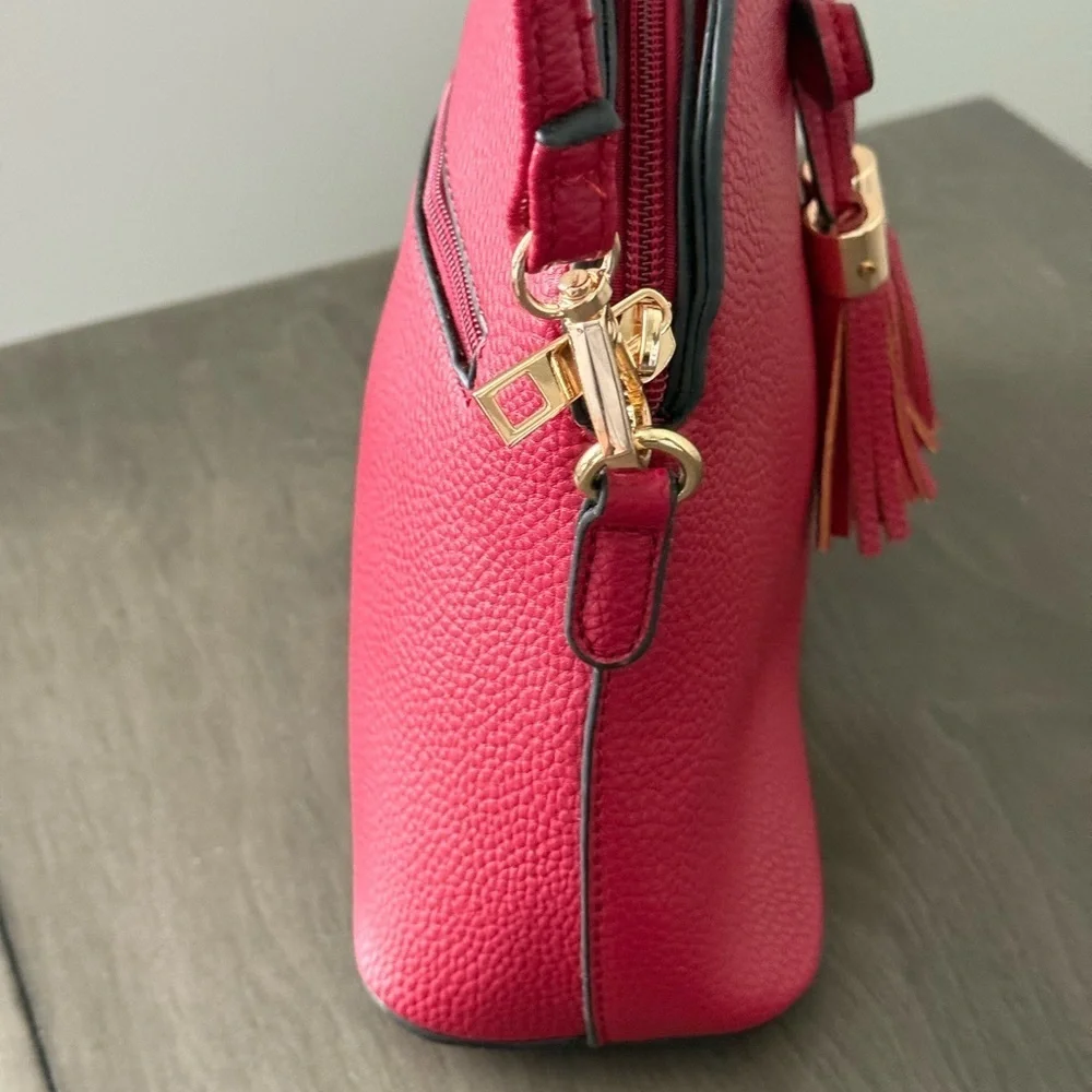 Fashionable Bow Tassel Zipper Crossbody Purse Adjustable Strap – Wine 8